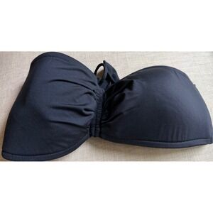 2Bamboo Womens Black Bandeau Bikini Top Ruched Padded Strapless Swimwear med